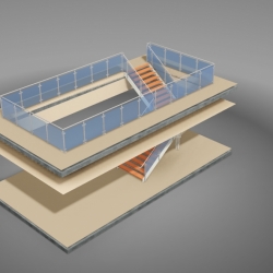 Stairs with Glass Balustrading from Above. Detailed by SDS Steel Desgin LTD.